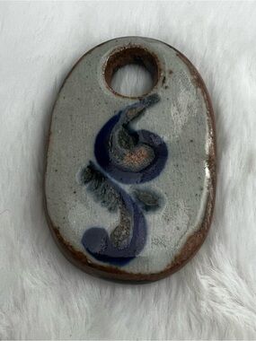 Chunky Vintage Ceramic Test Tile Pendant – Hand-Painted Abstract Stoneware